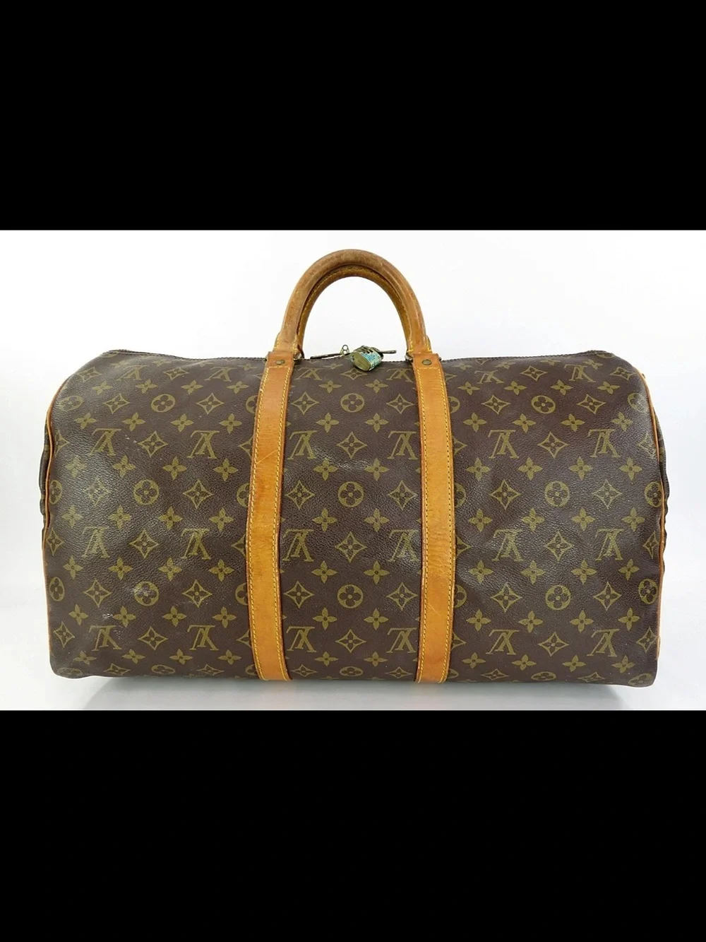 Louis Vuitton Brown Monogram Keepall Duffel with Tan Leather Trim